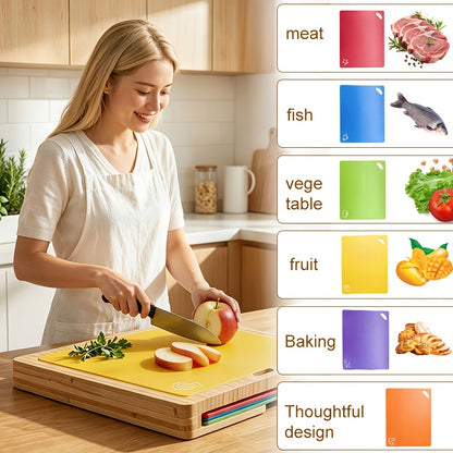 Bamboo Cutting Board Set for Kitchen, 7-Piece Chopping Board with Juice Groove for Meat Cheese Bread Vegetables Fruits, Cheese Platter Charcuterie Board, Housewarming Gift for Home Dormitory