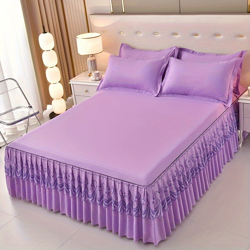 Macrame Bed Skirt Set 3 Piece with Pillowcases – Double Layer Lace Non-Slip Bedding for Twin Full Queen King, All Seasons, Red Grey Navy Purple