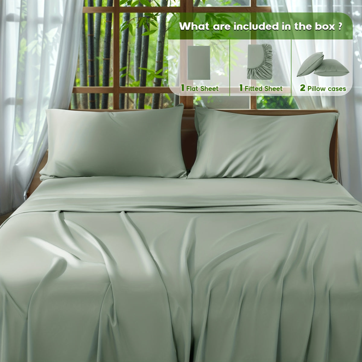 2000 Thread Count Bamboo Bed Sheets Set 4pcs Cooling Breathable Soft Hotel Luxury 16 Deep Pocket Wrinkle Shrink Resistant All Season Hot Sleepers
