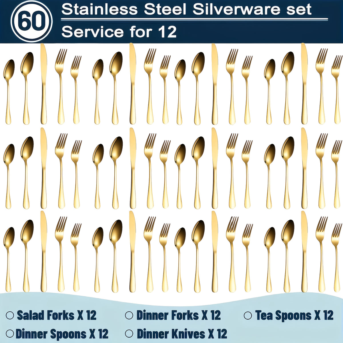 Gold Silverware Set Stainless Steel 20 or 60 Piece Heavy Duty Dishwasher Safe Rust-Proof Non-Toxic Flatware with Gift Box for Restaurant Wedding Home Thanksgiving Christmas