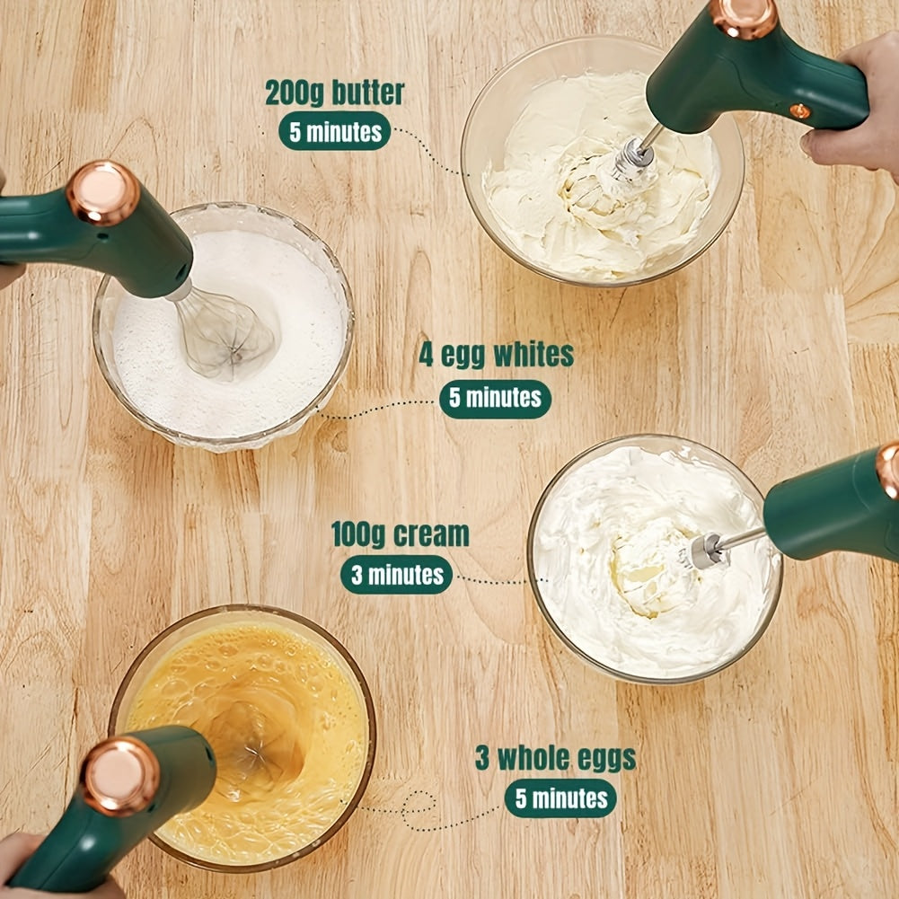 Cordless Electric Hand Mixer USB Rechargeable – 304 Stainless Steel Whisk with 3 Speed Settings & 2 Detachable Beaters for Kitchen Baking, Eggs, Cream & Dough
