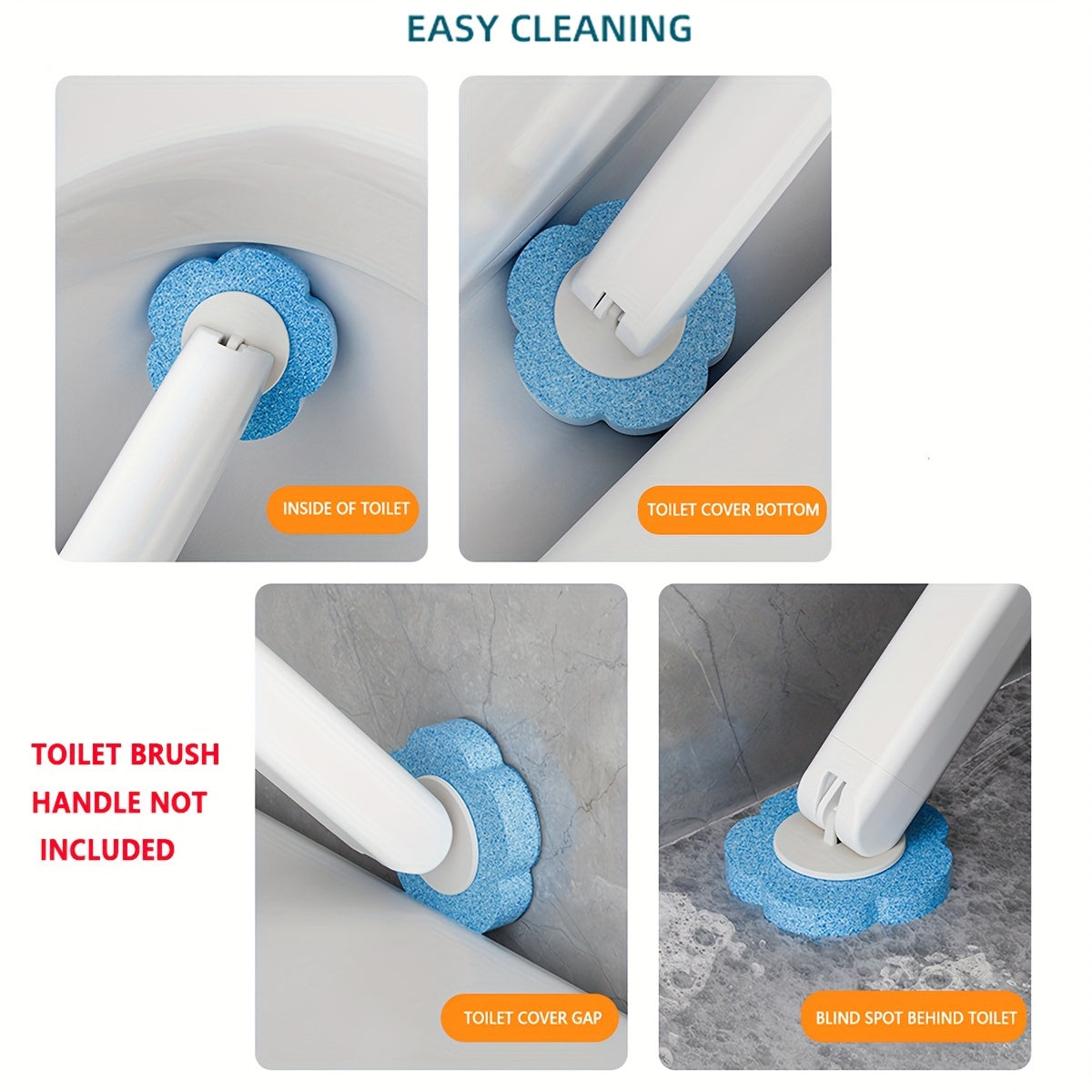 Disposable Toilet Brush Head Refills 54 Pack – Replacement Heads for Toilet Bowl Cleaning Brush, No Dead Corner Bathroom Scrubber, Hygienic Single-Use Pads, Optional Handle, Yellow Purple Blue