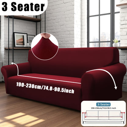 Stretch Sofa Cover with Elastic Band – Milk Fiber Slipcover, Machine Washable, Fits 1 to 4-Seater Sofas & Armchairs, Red Gray Blue Black Coffee