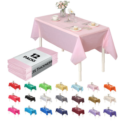 Disposable Plastic Tablecloth 12-Pack – Heavy Duty Table Cover for Parties, 84" Round & 54"x108" Rectangle, 22 Colors for Kitchen Dining Outdoor Events