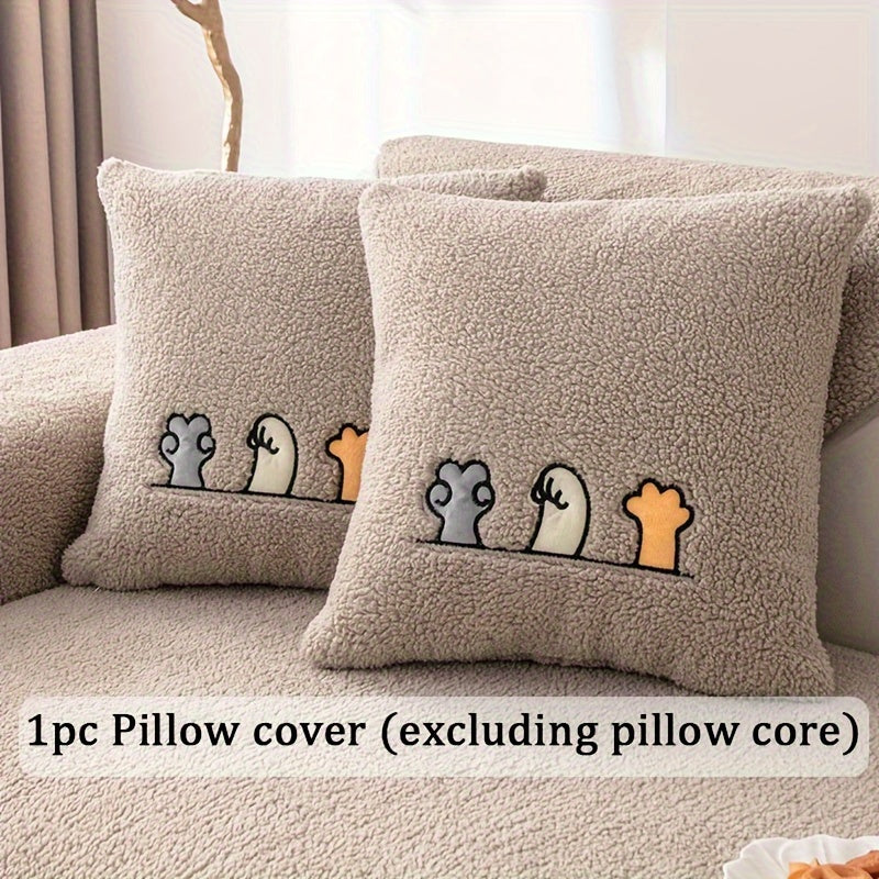 Sofa Cover Plush Shearling Non-Slip Pet-Friendly – Thick Couch Protector with Animal Bone Embroidery for 2 3 4 Seater, Soft Warm Slipcover for Living Room Bedroom Office in Dark Gray Off White Coffee Black