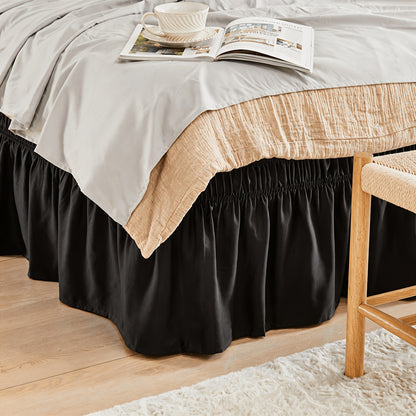 Bed Skirt Wrap Around Elastic – 15 Inch Drop Microfiber Dust Ruffle No Lift Needed Adjustable Hotel Quality Fade Resistant Machine Washable Twin Full Queen King 30 Colors