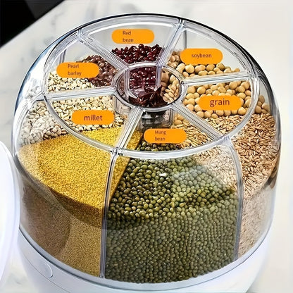 Rice Dispenser 19Lbs 360° Rotating Grain Storage Container with One-Click Output, Flip-Top Lid, Airtight Food Dispenser for Rice, Beans, Oats & Small Grains – Kitchen Pantry Organizer