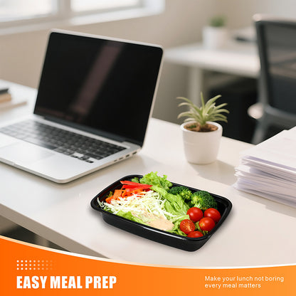 Meal Prep Containers with Lids 28oz Bulk Set - Stackable Leakproof Food Storage Containers, Reusable Bento Lunch Box, Microwave Dishwasher Freezer Safe for Meal Prep, Takeout & Catering, Black Rectangular