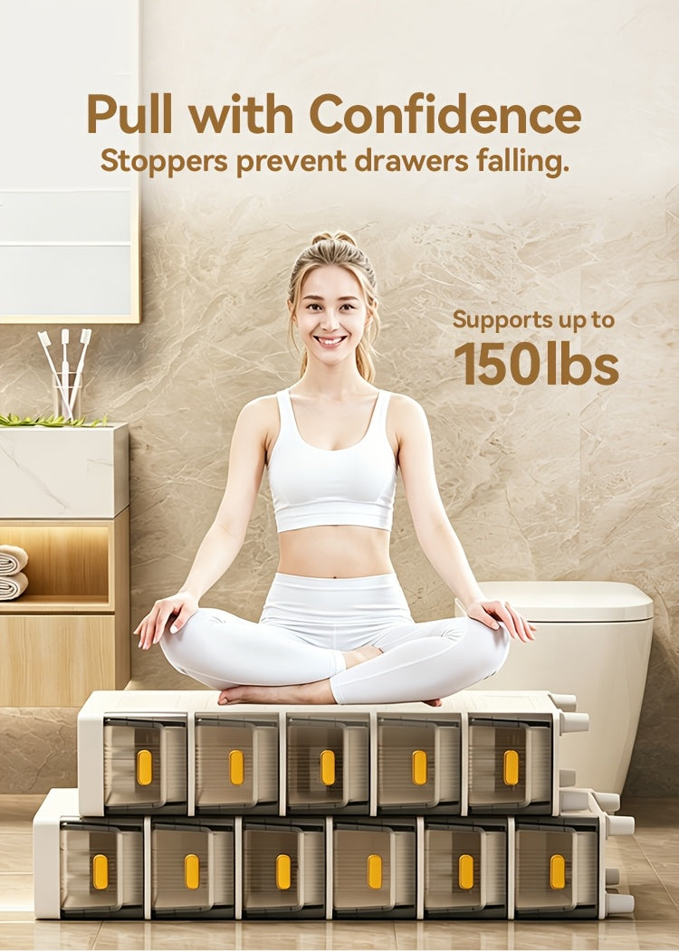 Slim Storage Cabinet with Drawers 3 4 5 6 Tier, Waterproof PP Plastic Drawer Organizer Unit for Bathroom Kitchen Bedroom, Narrow Rolling Storage Cart with Wheels for Small Spaces