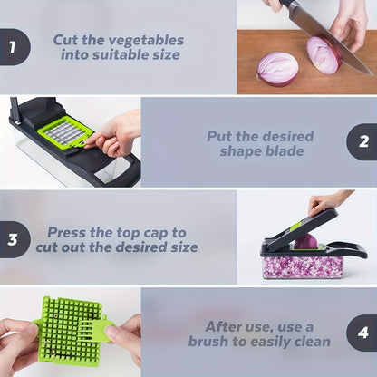 Vegetable Chopper 16-in-1 with 8 Blades & Container – Professional Onion Dicer & Multifunctional Food Slicer for Effortless Kitchen Prep, Dishwasher-Safe, Time-Saving Meal Prep Tool