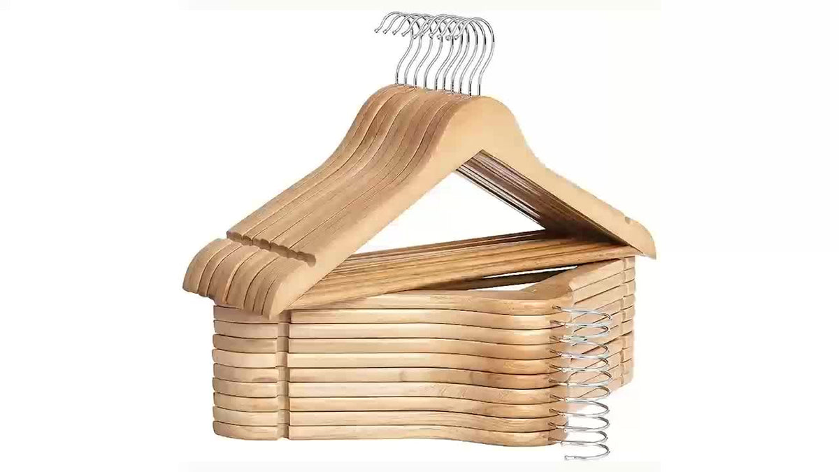 Solid Wood Clothes Hangers 10/20/30 Pack – Heavy-Duty Non-Slip Coat Hangers for Jackets, Dresses & Suits, Space-Saving Sturdy Wooden Closet Organizer for Home, Office & Hotel Wardrobe, Champagne