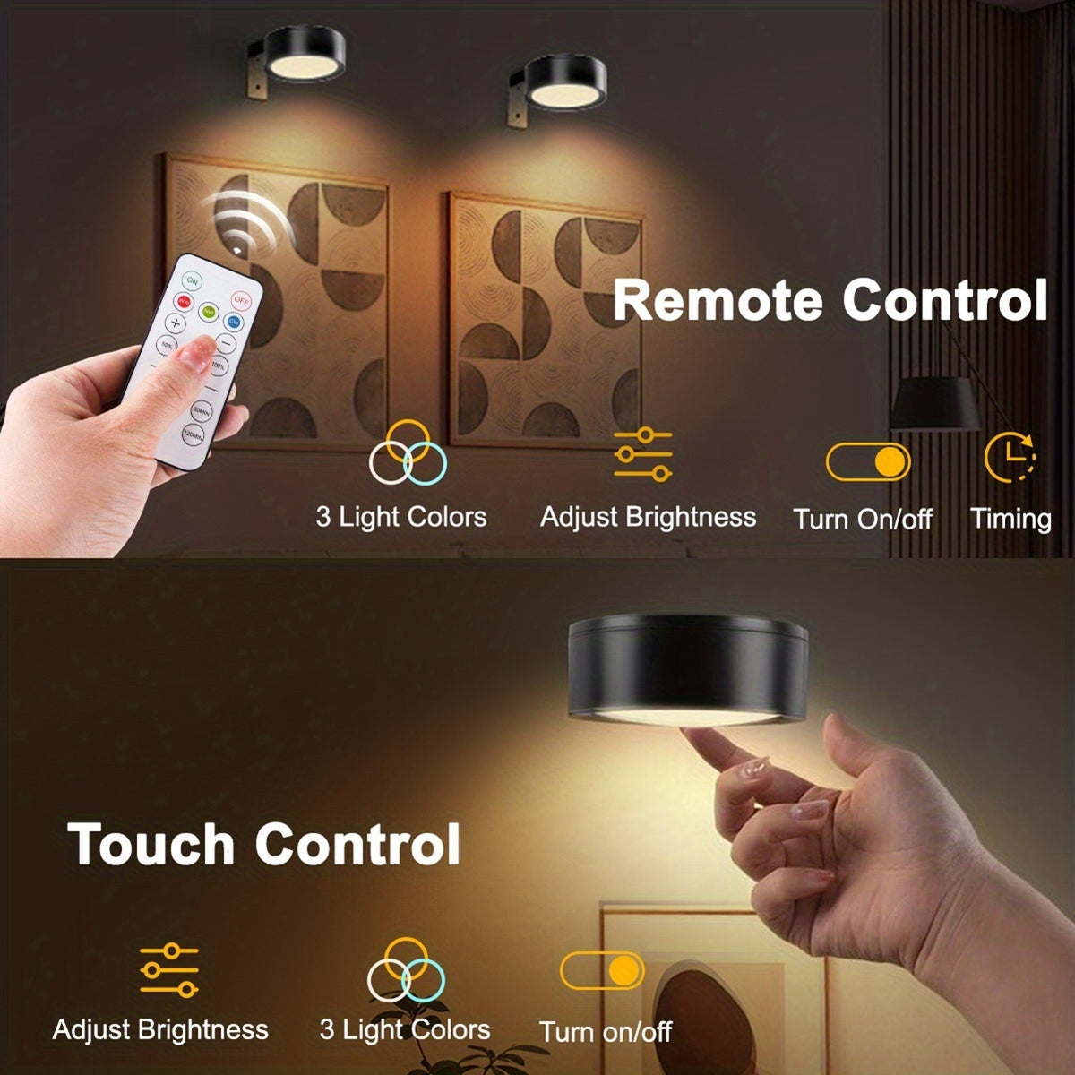 Picture Lights Battery Operated with Remote Control – Dimmable Wireless LED Puck Lights for Wall Art, 3 Color Modes, Timer & Magnetic Mount, No Wiring Gallery Decor (3-Pack or 6-Pack)