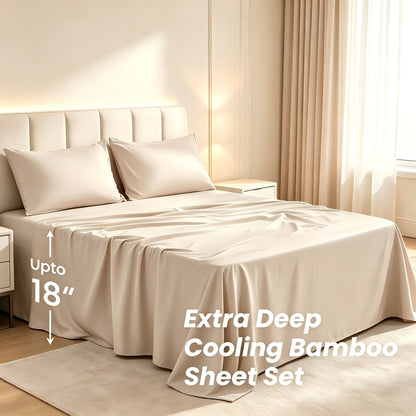 2200TC Bamboo Fiber Bed Sheets Ultra Thick - 18 Inch Deep Pocket, Cooling Breathable Soft Bedding Set, Shrink & Fade Resistant, All Season, Machine Washable, Twin Full Queen King - 14 Colors