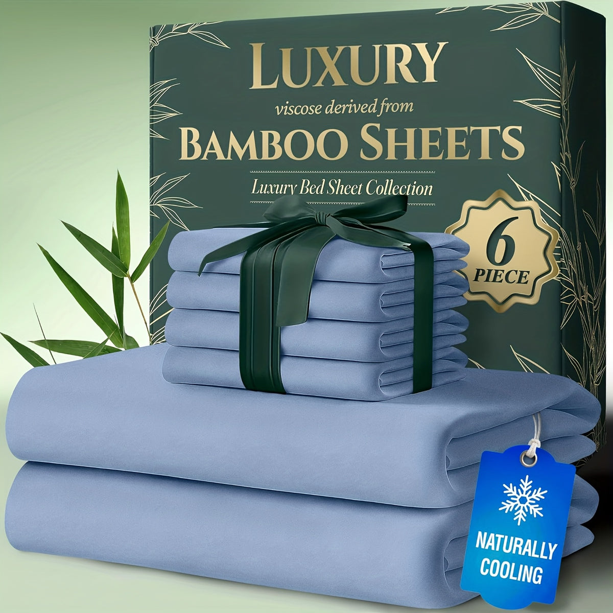Bamboo Cooling Bed Sheets 6 Piece Set - 17 Inch Deep Pocket Fitted Sheet for Hot Sleepers, Cloud-Soft Luxury Flat Sheet & Pillowcases, Twin Full Queen King, Breathable Hypoallergenic Bedroom Bedding