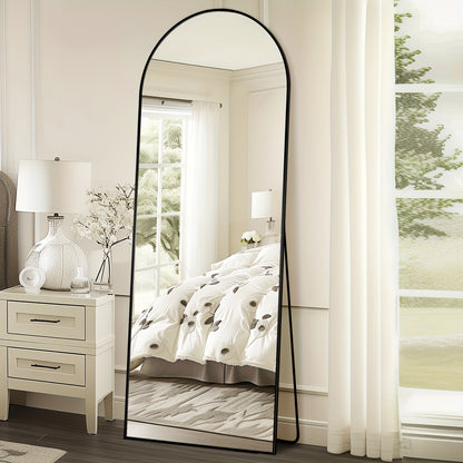 Arched Floor Mirror Full Length Freestanding, 58×19 Inch Full Body Mirror with Stand for Bedroom Living Room, Large Standing Mirror Hanging Wall Mounted Cloakroom Vanity Mirror Black Gold