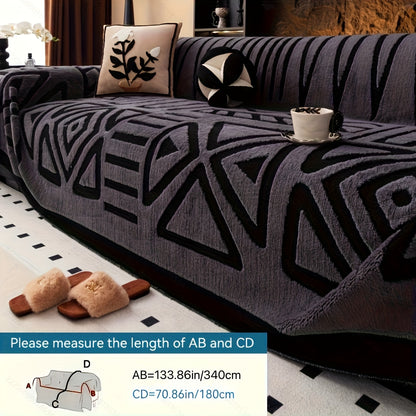 Sofa Cover Couch Protector Bohemian Retro Woven Velvet Throw Blanket – Pet Friendly Slip Resistant Machine Washable Soft Plush Slipcover for Armchair Loveseat 3 4 Seater Sectional Sofa White Grey Dark Gray