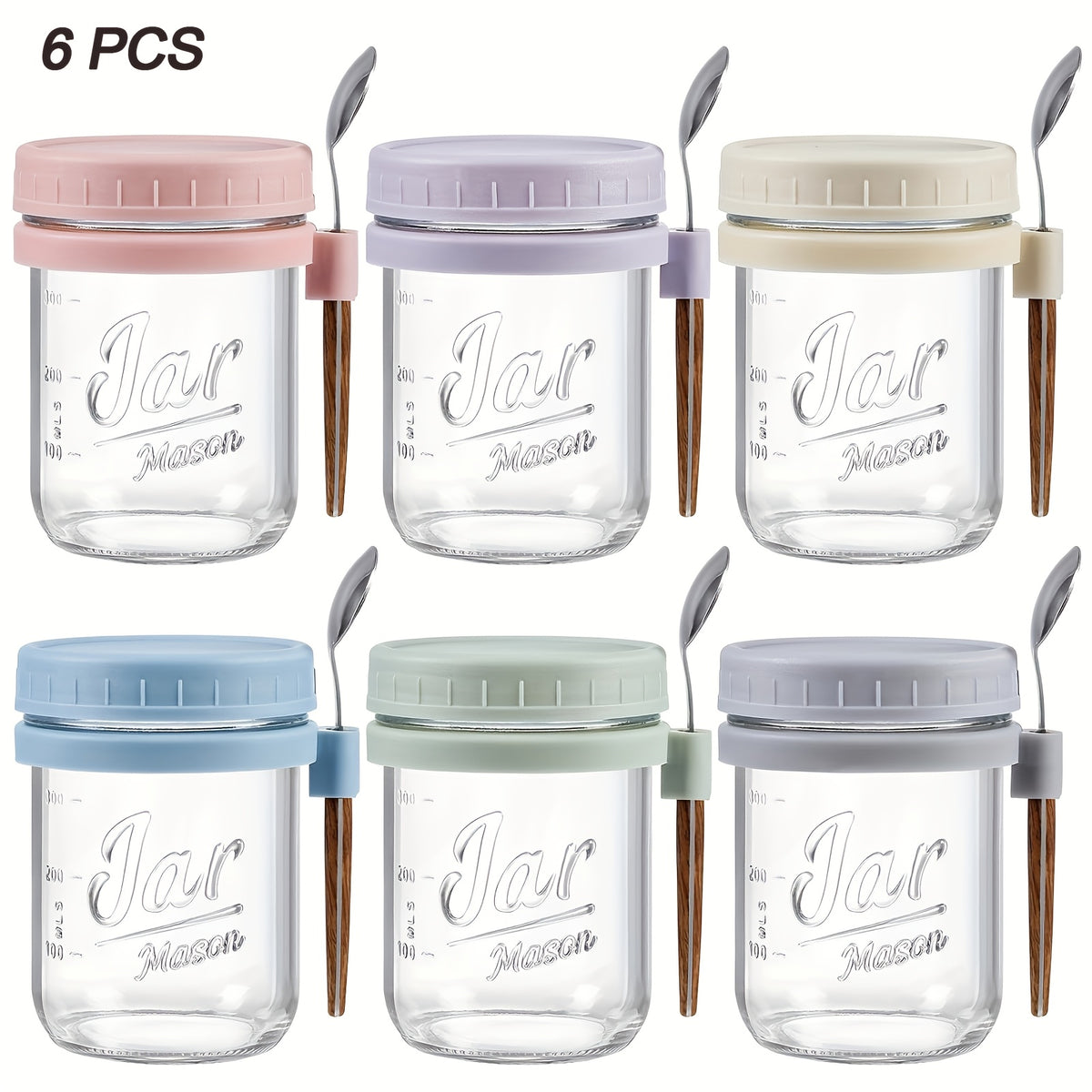 Overnight Oats Containers with Lids and Spoons – Glass Mason Jars Set, Large 16oz & 4oz Airtight Jars for Meal Prep, Milk, Cereal, Fruit, Yogurt – 4, 6, 8 or 12 Pack