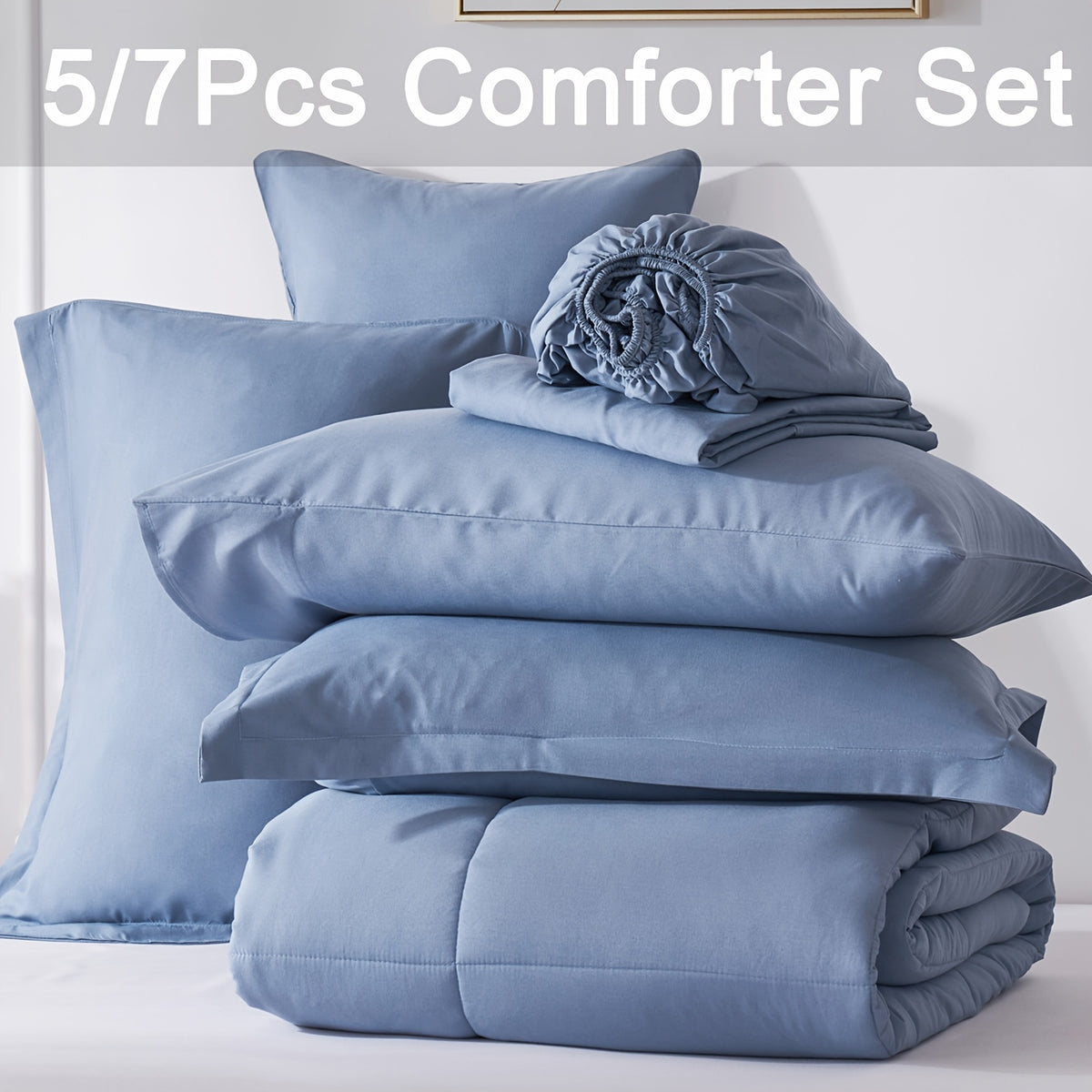 Comforter Set 5/7 Piece Checkered Pattern Bed in a Bag – Ultra Soft Breathable Fluffy Fiber Fill All Season Bedding Set with Comforter Flat Sheet Fitted Sheet Pillowcases, Twin Full Queen King 17 Colors