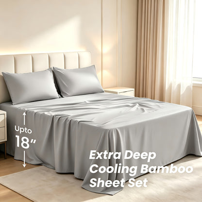 2200TC Bamboo Fiber Bed Sheets Ultra Thick - 18 Inch Deep Pocket, Cooling Breathable Soft Bedding Set, Shrink & Fade Resistant, All Season, Machine Washable, Twin Full Queen King - 14 Colors