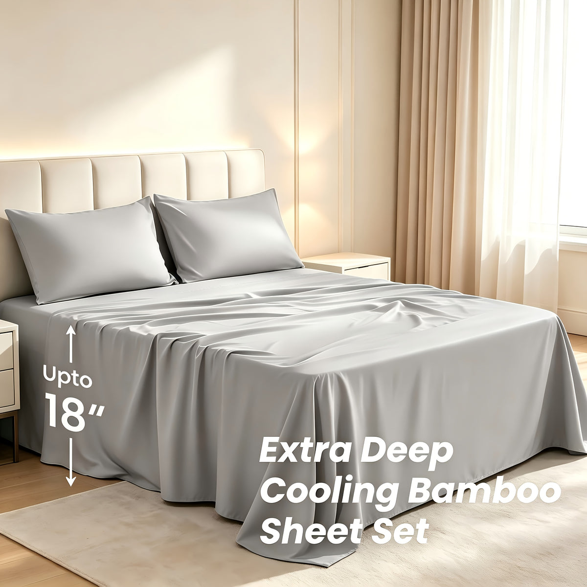 2200TC Bamboo Fiber Bed Sheets Ultra Thick - 18 Inch Deep Pocket, Cooling Breathable Soft Bedding Set, Shrink & Fade Resistant, All Season, Machine Washable, Twin Full Queen King - 14 Colors