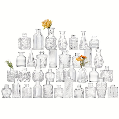Mini Bud Vases Set 9/12/24/36/54 Pcs Clear Glass Small Flower Vases for Wedding Centerpieces, Birthday Party Anniversary Home Table Decor, Multiple Sizes Bulk Vases for Mother's Day
