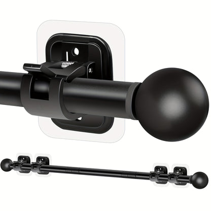 Tension Curtain Rod No Drill 66 to 120 Inch – Adjustable Spring Curtain Rod with Strong Adhesive Brackets, Damage-Free Installation, Heavy-Duty Stainless Steel, Perfect for Apartments, Dorms & Renters