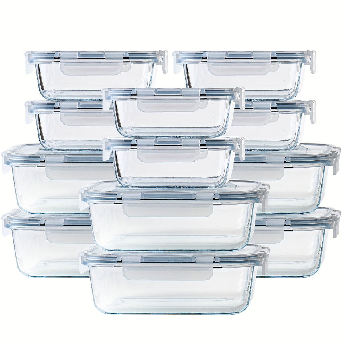 Glass Food Storage Containers 24 Piece Set – Borosilicate Glass Meal Prep Containers with Airtight Lids, Microwave & Dishwasher Safe, Multi-Size for Kitchen Food Storage, Lunch & Leftovers