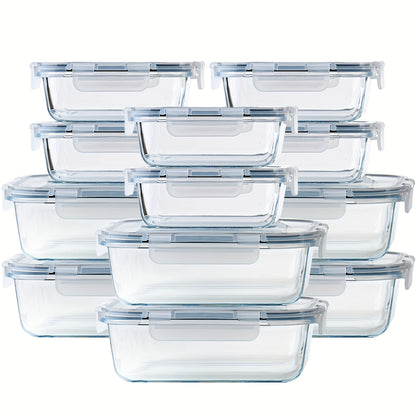 Glass Food Storage Containers 24 Piece Set – Borosilicate Glass Meal Prep Containers with Airtight Lids, Microwave & Dishwasher Safe, Multi-Size for Kitchen Food Storage, Lunch & Leftovers