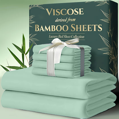 Cooling Bamboo Bed Sheets Set 6 Piece Ultra Soft Deep Pocket Double Stitching Breathable Summer Sheets for Hot Sleepers Twin Full Queen King 15 Colors White Black Gray Navy Lavender Green Pink