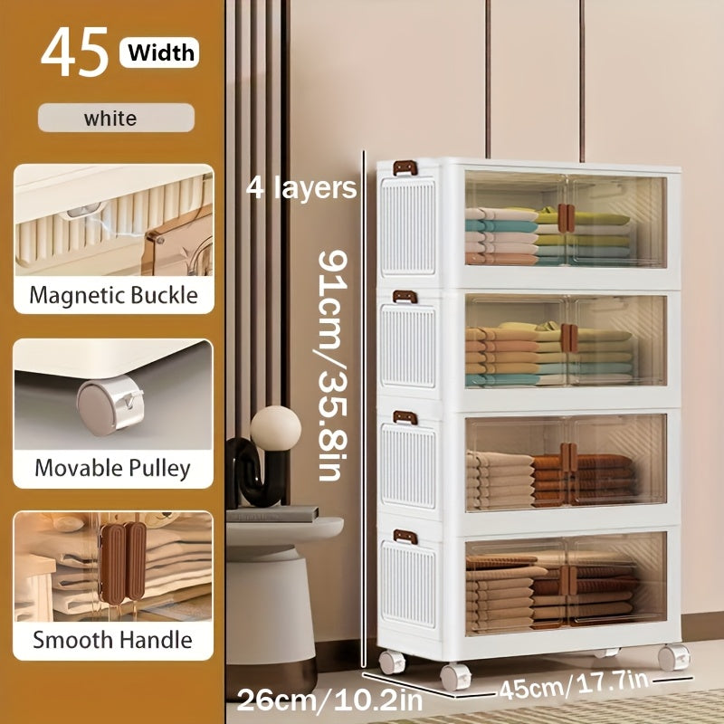 Stackable Storage Locker with Doors and Wheels - Collapsible Plastic Cabinet 1-5 Layers Large Capacity Home Organization for Bedroom Living Room Kitchen