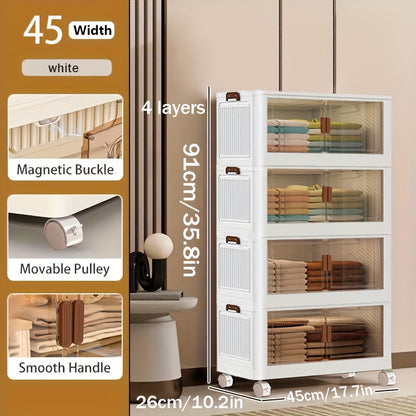 Stackable Storage Locker with Doors and Wheels - Collapsible Plastic Cabinet 1-5 Layers Large Capacity Home Organization for Bedroom Living Room Kitchen