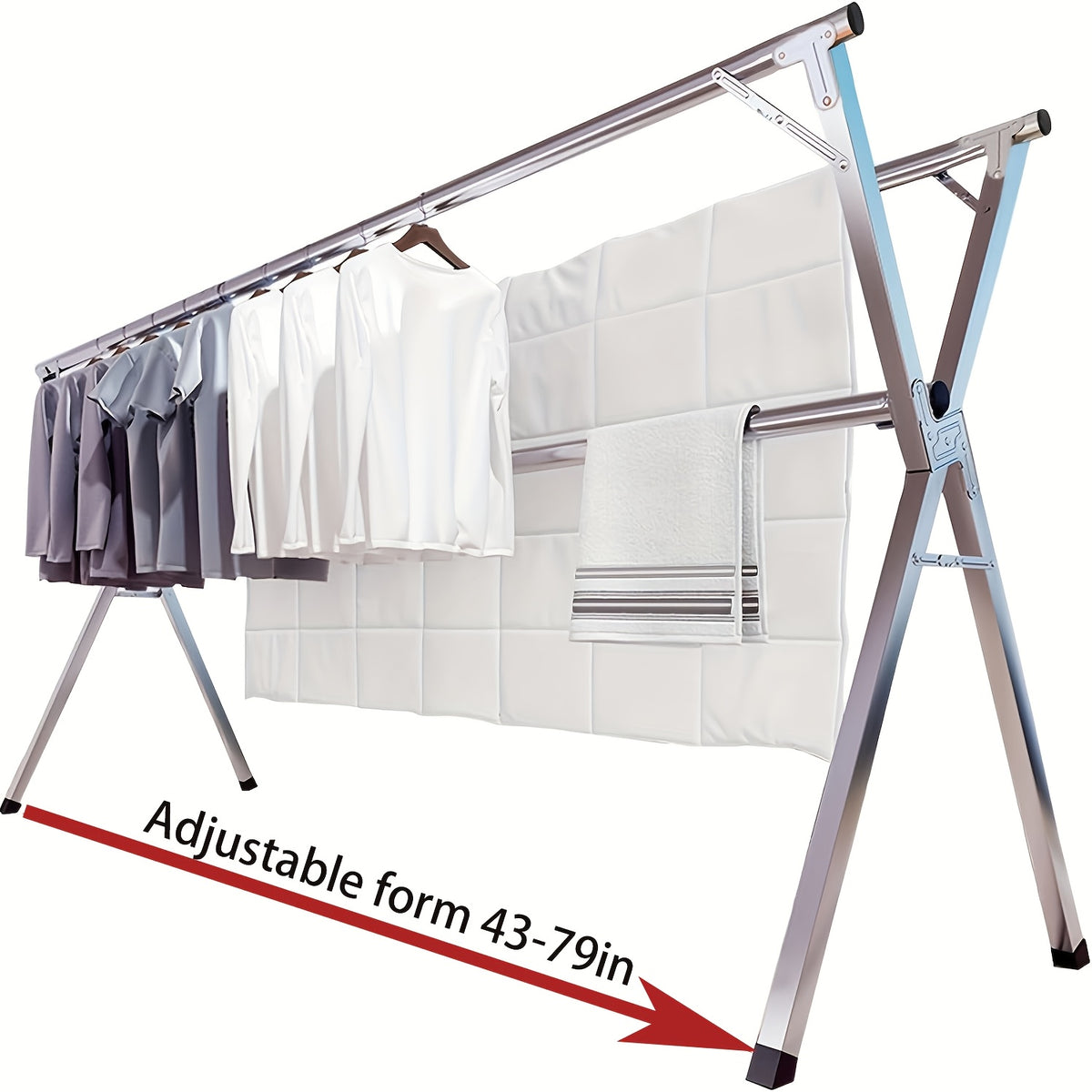 Foldable Clothes Drying Rack 3-Bar – Retractable Stainless Steel Laundry Drying Rack for Indoor & Outdoor Use, Heavy Duty Collapsible Clothesline, 63” / 79” / 95” Adjustable Length