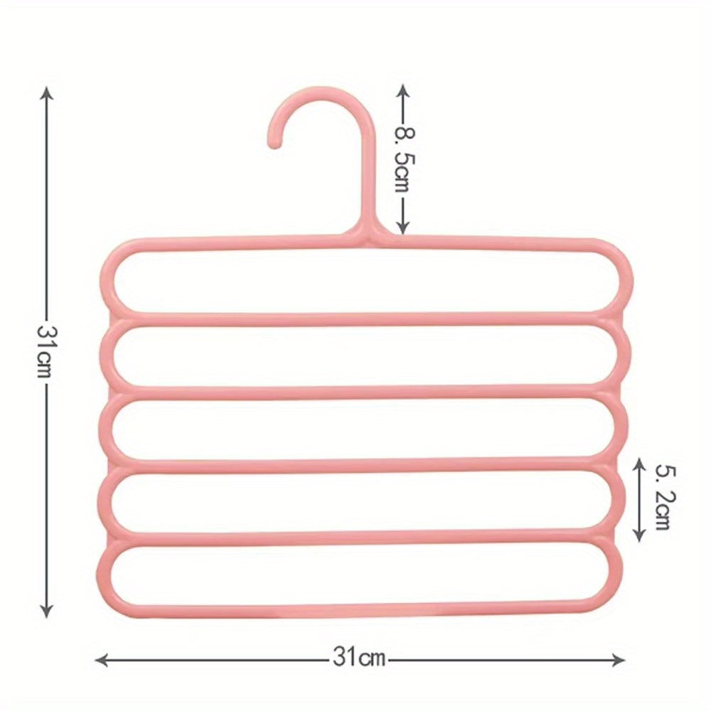 Pants Hangers 5 Pack 5-Layer Non-Slip Space Saving Closet Organizer Hanger Rack for Clothes Pants Jeans Scarves Ties Wardrobe Laundry Room 4 Colors