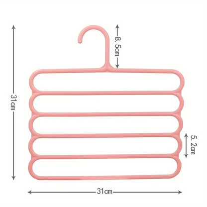 Pants Hangers 5 Pack 5-Layer Non-Slip Space Saving Closet Organizer Hanger Rack for Clothes Pants Jeans Scarves Ties Wardrobe Laundry Room 4 Colors