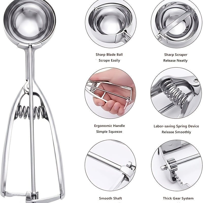 3pcs Stainless Steel Ice Cream Scoop Set Triggered Cookie Scoop Fruit Watermelon Scoop 1/2/3 Tbsp, Dishwasher Safe Baking Tools for DIY Ice Cream Cookie Dough Dessert Restaurants