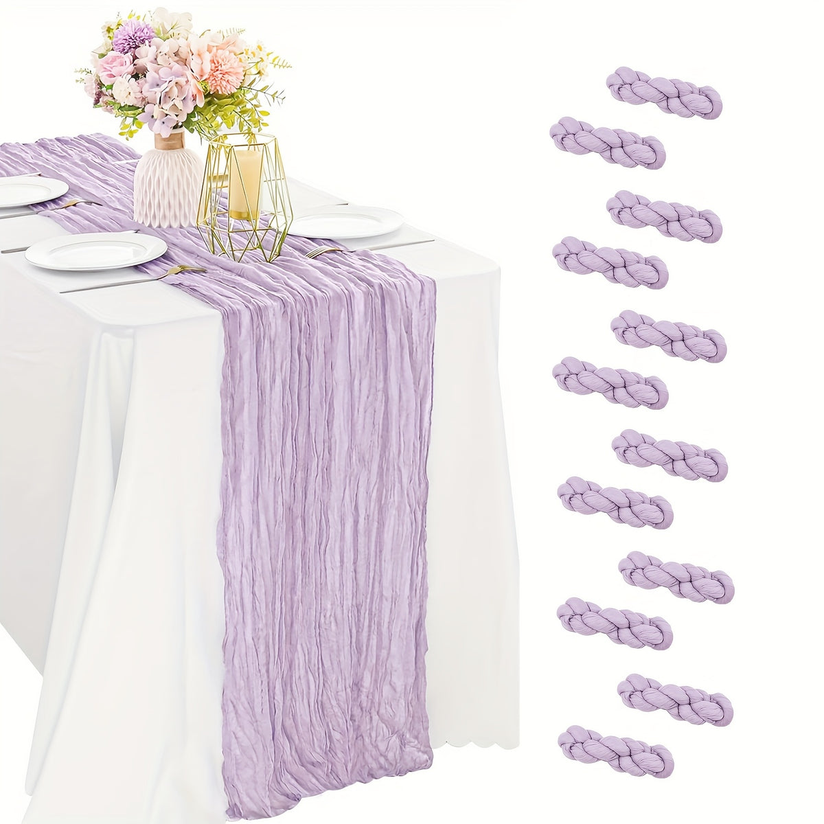 Cheesecloth Table Runner 10ft, Set of 12 Boho Gauze Table Runners 21.3x120 Inch – Rustic Romantic Bulk Cheese Cloth Roll for Wedding, Bridal Shower, Birthday Party & Dining Table Decor, 16 Colors