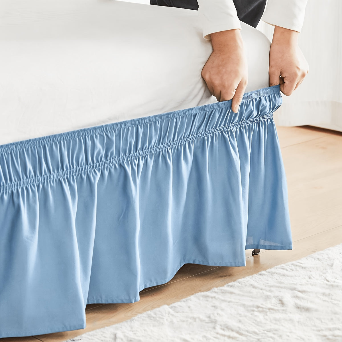 Bed Skirt Wrap Around Elastic – 15 Inch Drop Microfiber Dust Ruffle No Lift Needed Adjustable Hotel Quality Fade Resistant Machine Washable Twin Full Queen King 30 Colors