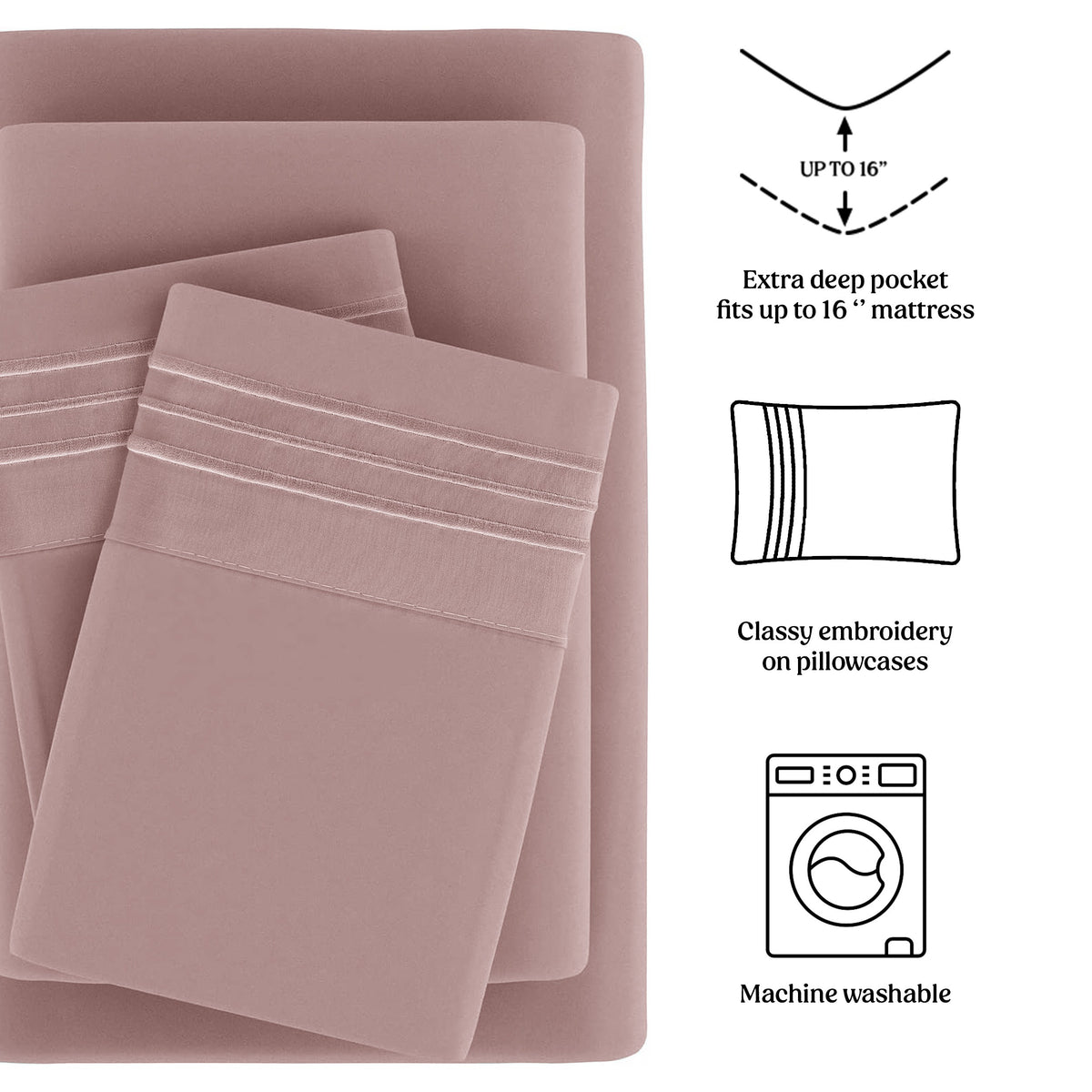 Soft Microfiber Bed Sheet Set 4-Piece 1800 Series 16 Inch Deep Pocket Hotel Luxury Cooling Sheets with Embroidered Pillowcases, Fade & Shrink Resistant, Twin to Cal King, 20 Colors