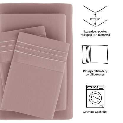 Soft Microfiber Bed Sheet Set 4-Piece 1800 Series 16 Inch Deep Pocket Hotel Luxury Cooling Sheets with Embroidered Pillowcases, Fade & Shrink Resistant, Twin to Cal King, 20 Colors