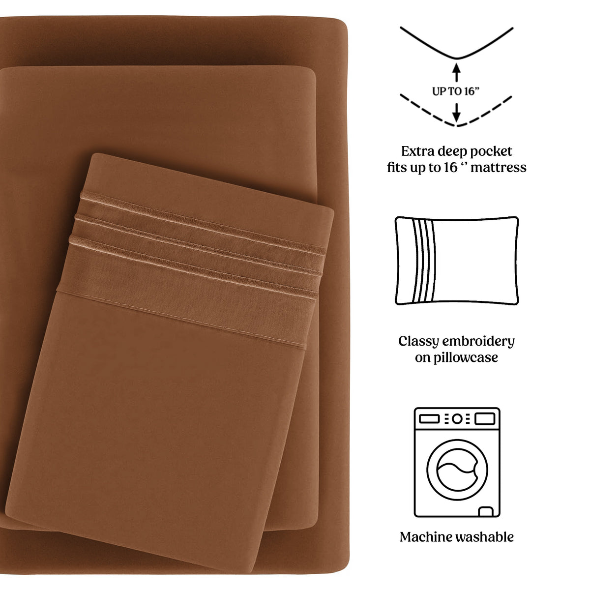 Soft Microfiber Bed Sheet Set 4-Piece 1800 Series 16 Inch Deep Pocket Hotel Luxury Cooling Sheets with Embroidered Pillowcases, Fade & Shrink Resistant, Twin to Cal King, 20 Colors