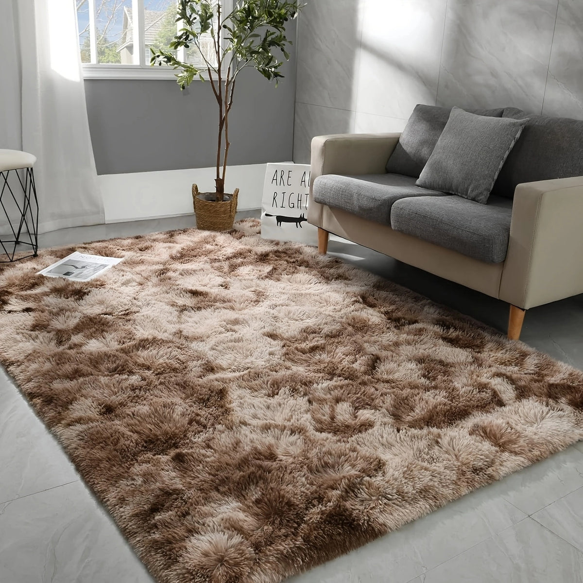 Fluffy Area Rug Non-Slip Soft Plush Carpet for Living Room Bedroom Kitchen Bathroom – Modern Home Decor Floor Mat Easy to Clean – Multiple Sizes & Colors Coffee Gray Black
