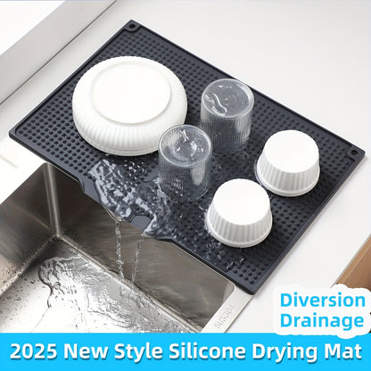Large Kitchen Drying Mat Splash Proof Countertop Pad 17.72x12.2 Inch Heat Resistant 446°F Anti-Slip Drain Hole Dishwasher Safe Sink Stove Mat Easy Clean Space Saving