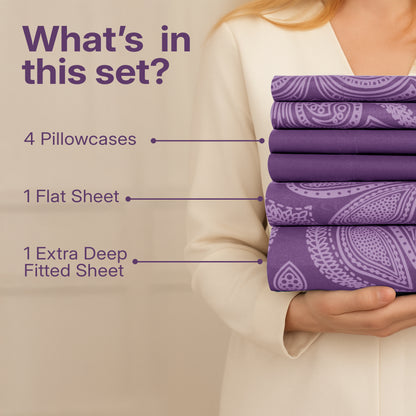 Deep Pocket Fitted Sheet Set 4-Piece Microfiber Soft Brushed Polyester Wrinkle Free Bed Sheets 10 Colors Twin Full Queen King California King