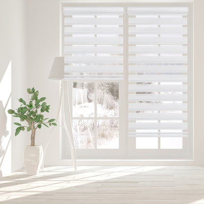 Cordless Zebra Roller Shade with Valance | Double Layer Day & Night Window Blind | Light Filtering & Room Darkening Window Treatment, Beige, Grey, White, Black