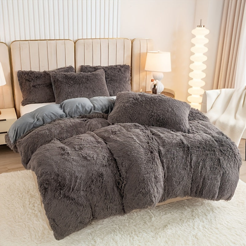 Plush Duvet Cover Set 3-Piece – Soft Fuzzy Comforter Cover with 2 Pillowcases, Cozy Warm Bedding for Bedroom & Dorm, Twin Full Queen King, 14 Colors including Solid & Tie Dye
