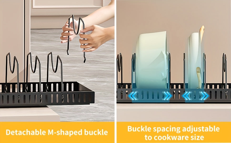 Pull-Out Cabinet Organizer with Adjustable Dividers – Sliding Pot Lid Holder & Pan Rack for Kitchen Cabinets, Drill-Free Install, Space-Saving Under Cabinet Storage for Lids, Pans & Bakeware