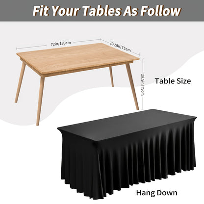 Spandex Table Skirt for 6ft Rectangle Tables 1 or 4 Pack – Black & White Stretch Table Cover Washable Wrinkle Resistant for Wedding Banquet Event Halloween Christmas Patio