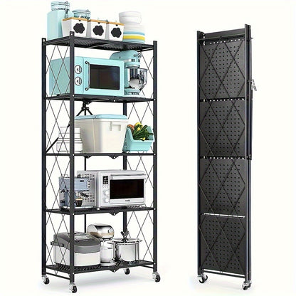 Rolling Storage Rack with Wheels 3 4 5 Tier Foldable Metal Shelving Unit Heavy Duty 50 lbs Per Shelf – Mobile Floor Standing Storage Shelf for Office Home Living Room Garage Black White