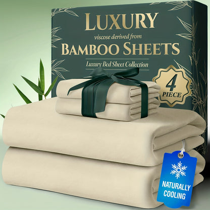 Cooling Bed Sheets Set Bamboo Blend - Ultra-Soft Breathable Deep Pocket Sheets for Hot Sleepers, Twin Full Queen King Size, 13 Colors, Moisture-Wicking Temperature Regulating Bedding