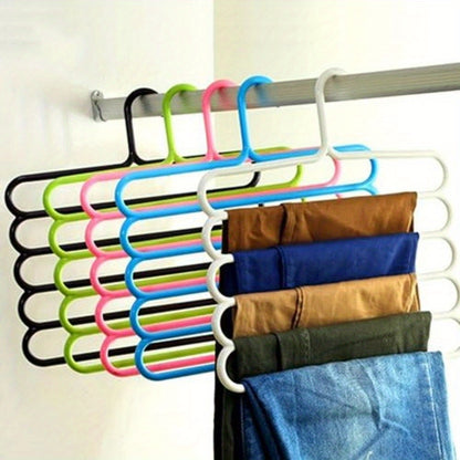 Pants Hangers 5 Pack 5-Layer Non-Slip Space Saving Closet Organizer Hanger Rack for Clothes Pants Jeans Scarves Ties Wardrobe Laundry Room 4 Colors